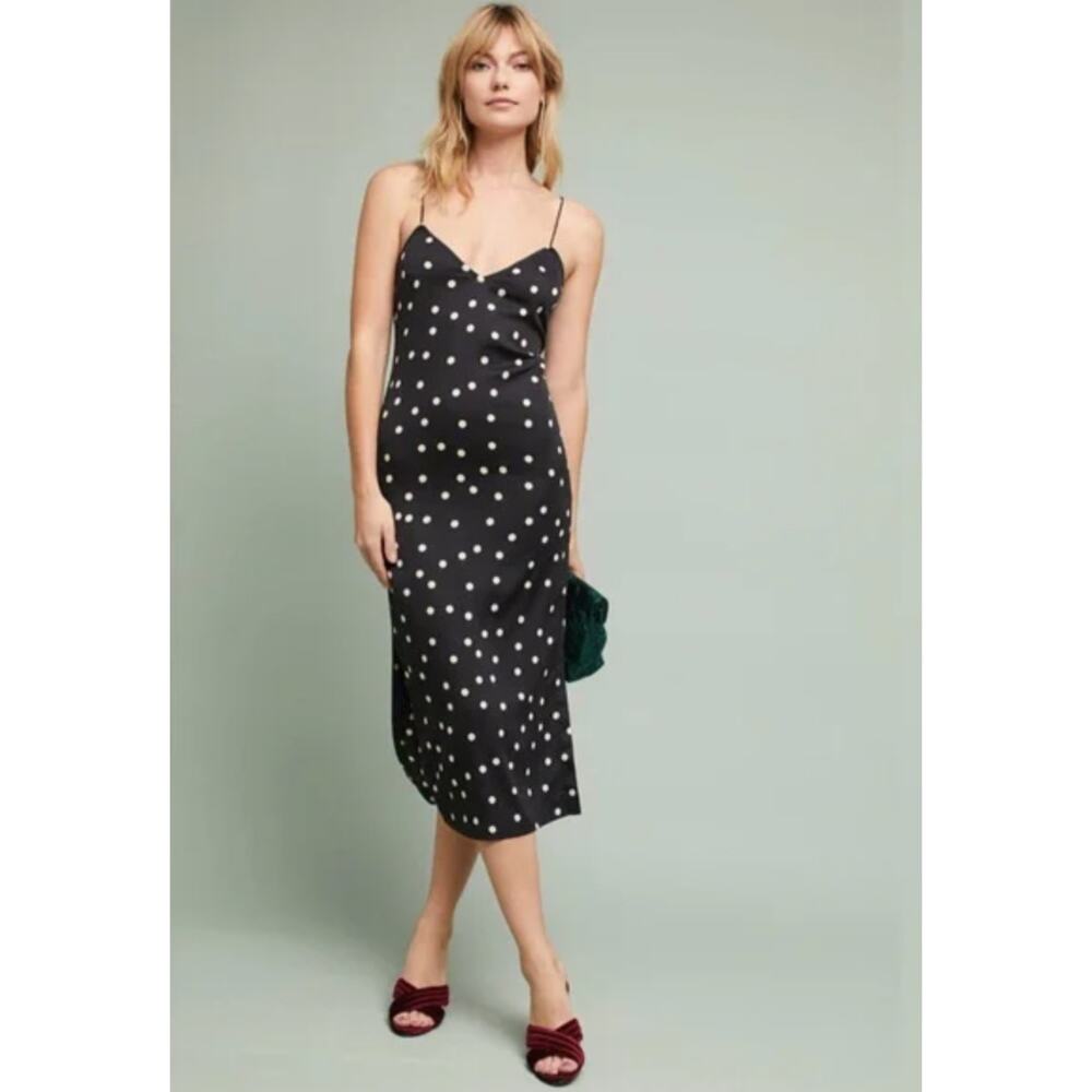 Anthropologie Plenty Tracy Reese Polka Dot Midi Slip Dress Navy Size 2 NWOT